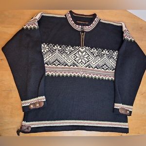 Dale of Norway Sweater Mens Medium Navy 1/4 Zip New Wool Leather Trim